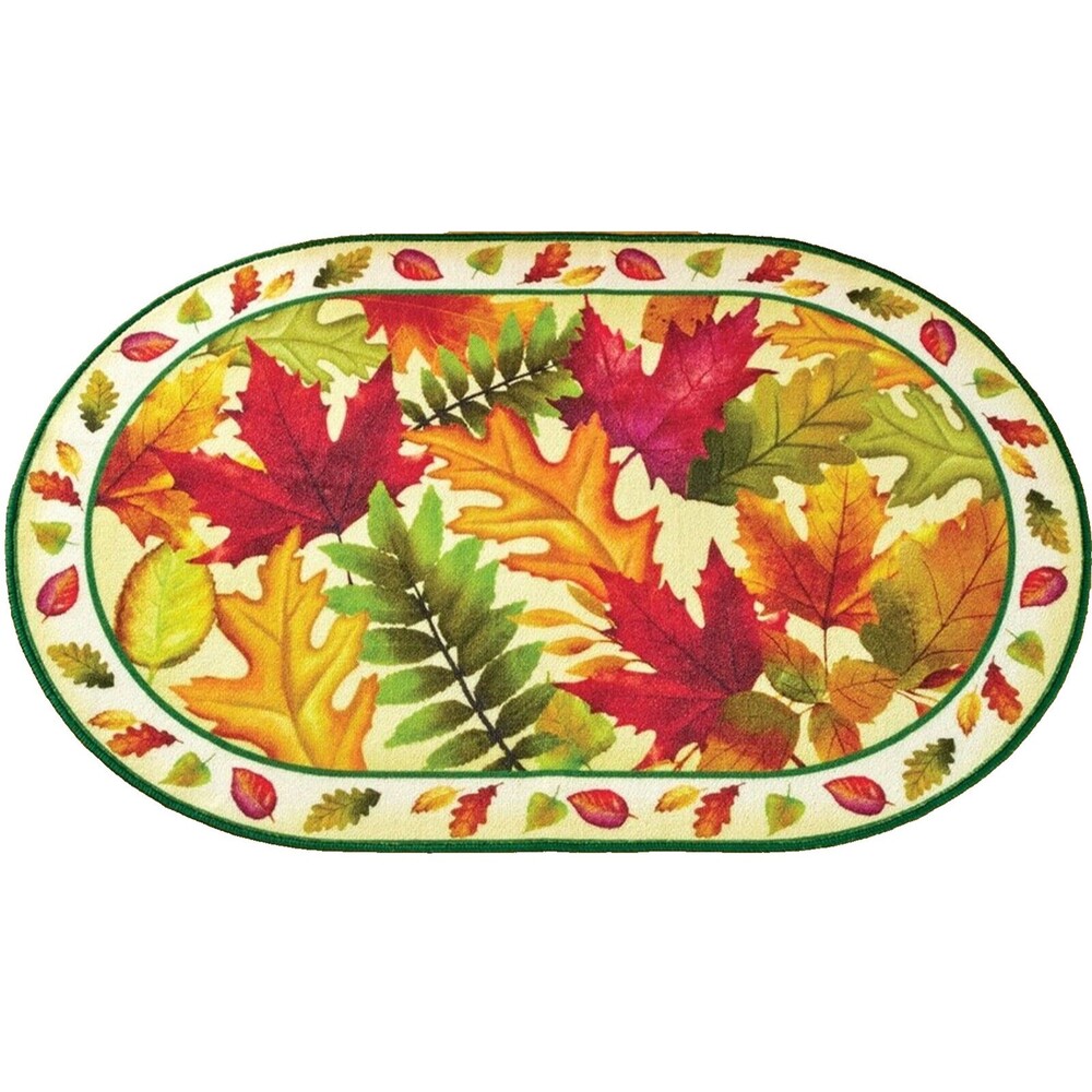 OVAL EXTRA LONG PRINTED NYLON RUG RUNNER (nonskid)(30"x46") COLORFUL LEAVES, CE
